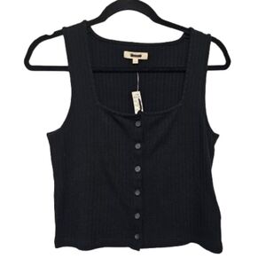 Madewell Black Button-Up Ribbed Crop Top Women's Size Medium New with tags